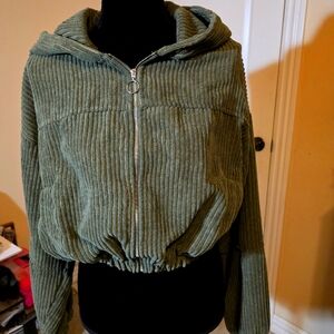 HYFVE Green Bomber Jacket Corduroy Hooded